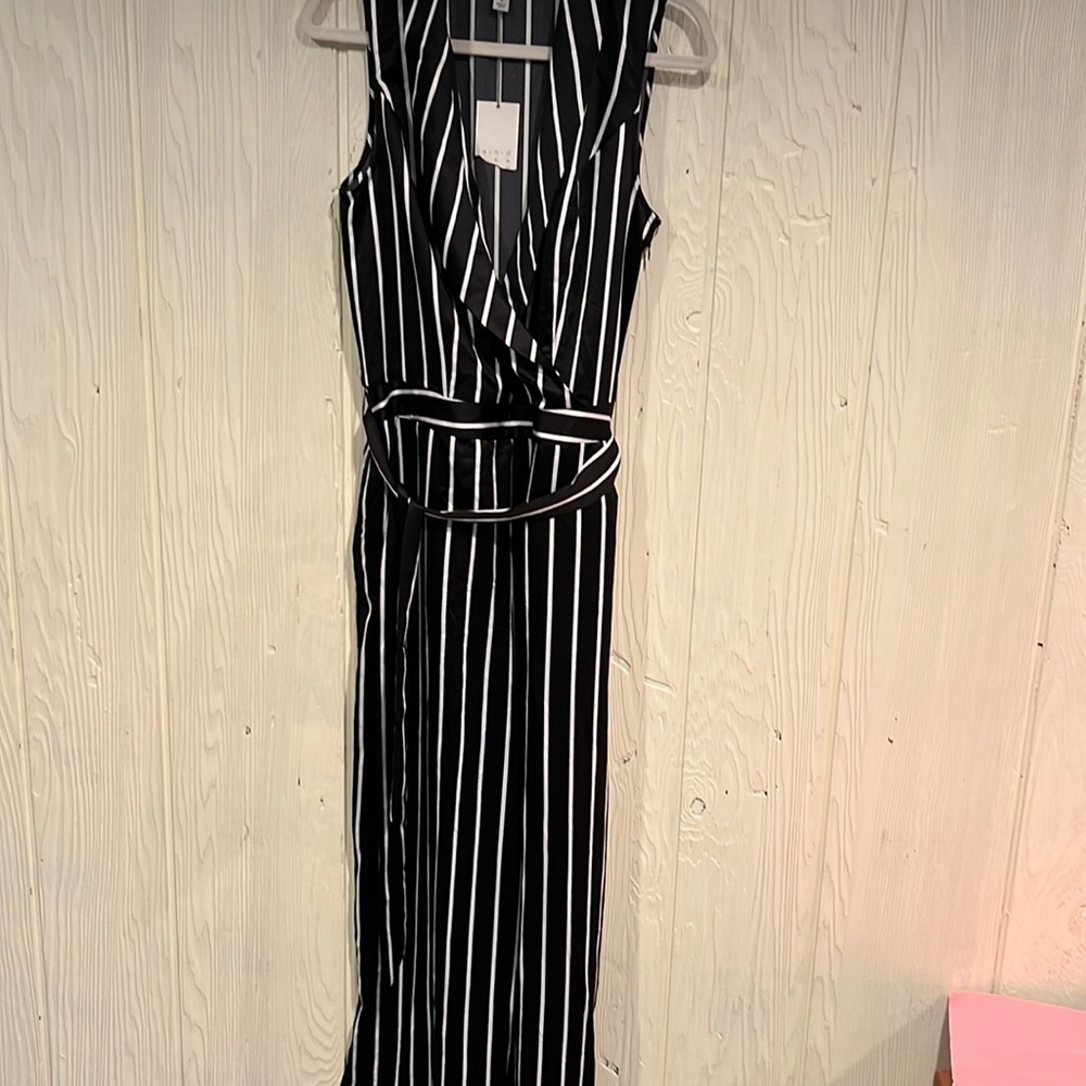 A New Day Jumpsuit Wide Leg Medium Black White Stripe NWT